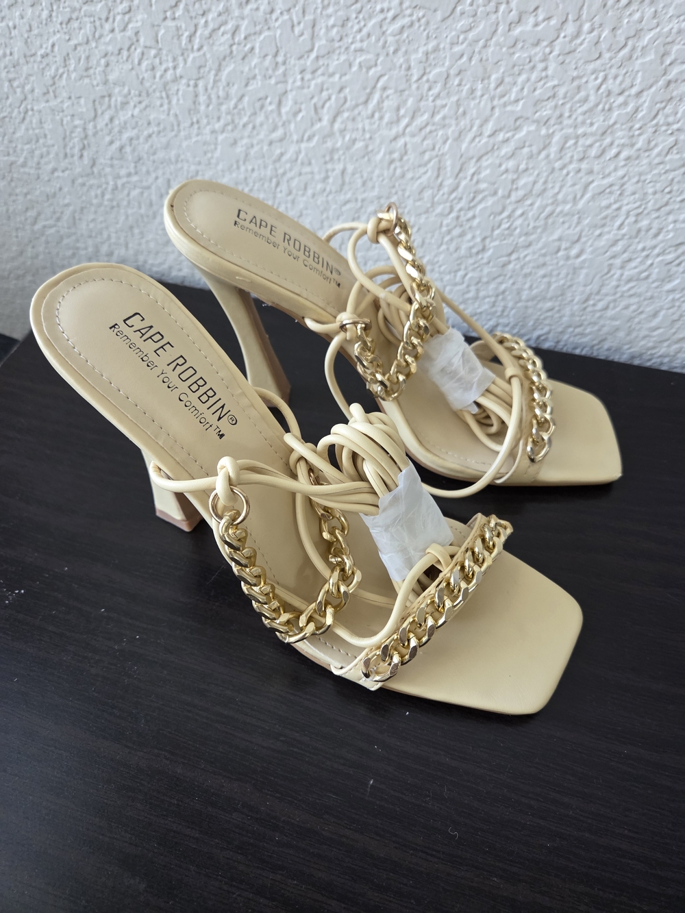 Cape Robbin Beige Chain-Strap Heeled Sandals